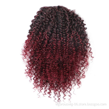 Vigorous Best Selling Ombre Burgundy Dark Root Kinky Curly Heat Resistant Fiber Drawstring Synthetic Ponytail Hair Extension